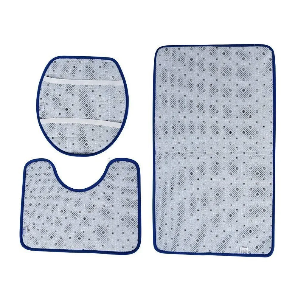 Bathroom Set of 3 Navy Blue Polyester